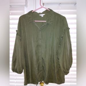 Olive Green Button-up with ruffled stiching!